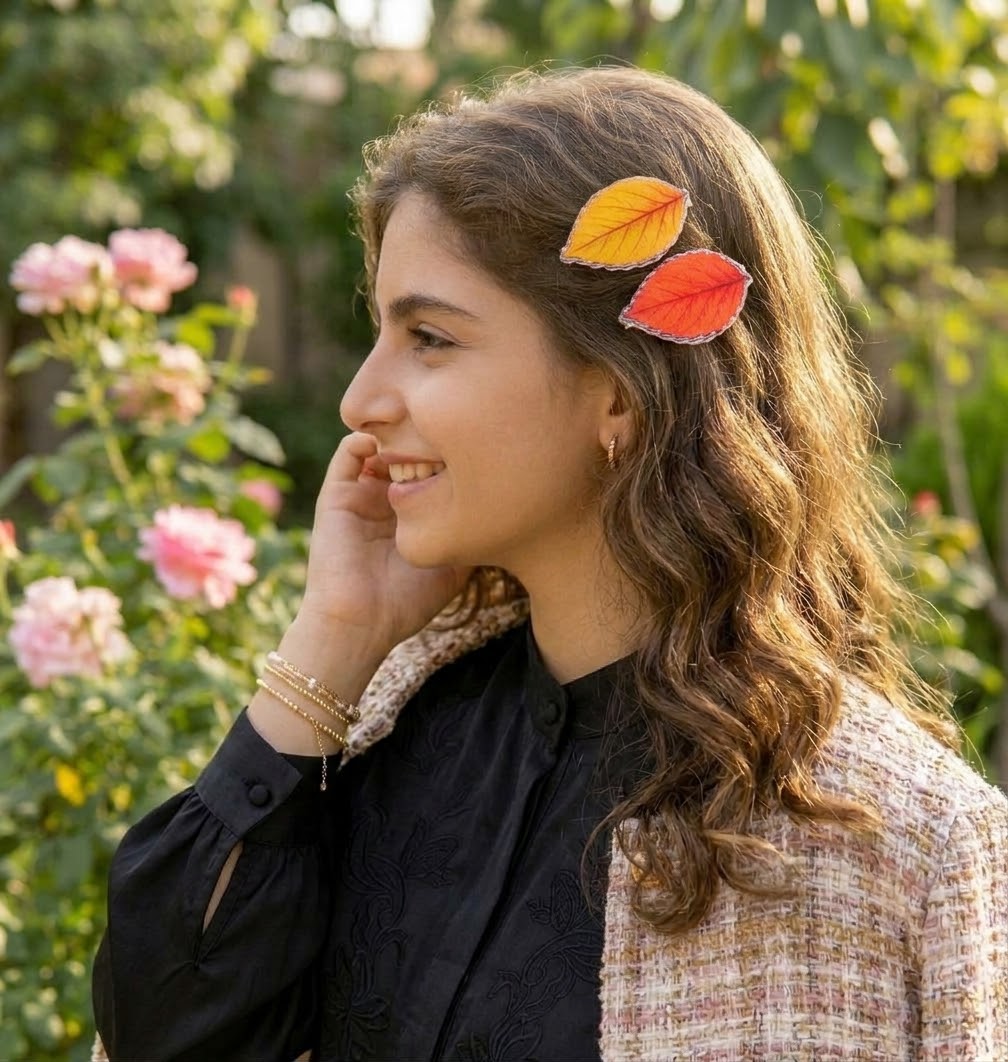 گیره مو استیکری طرح  برگ پاییزی۲